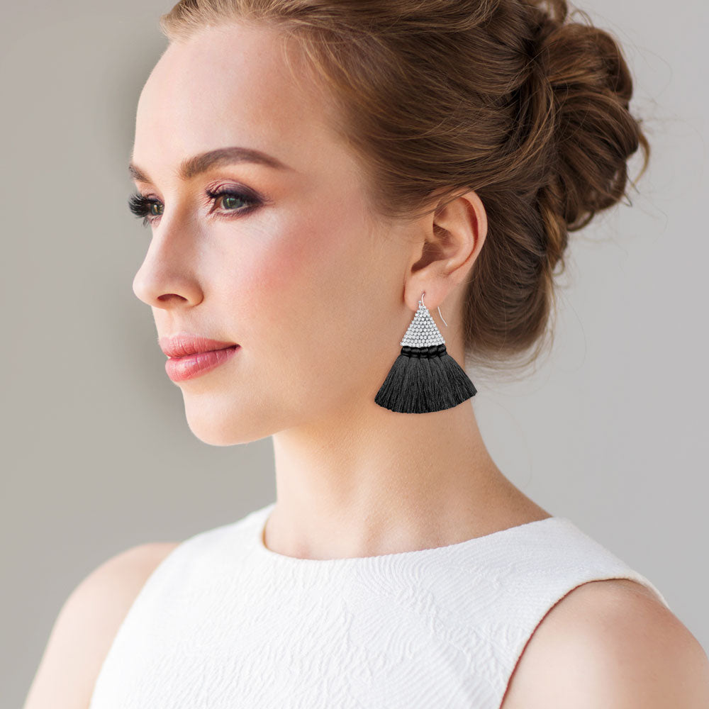 "Triana" Handcrafted Woven Beaded Tassel Drop Earrings