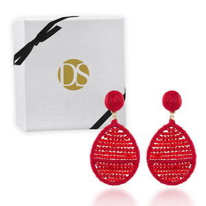 "Jardine" Handmade Woven Crystal Beads Teardrop Earrings