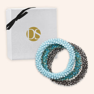 "Sets of Bloom" 3 Handcrafted Faceted Crystal Beaded Stretch Bracelets - Daydream