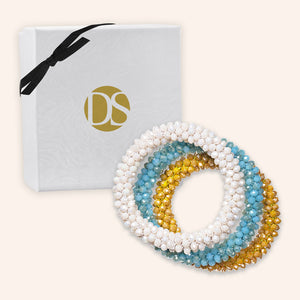 "Sets of Bloom" 3 Handcrafted Faceted Crystal Beaded Stretch Bracelets - Santorini