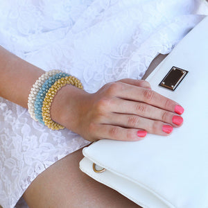 "Sets of Bloom" 3 Handcrafted Faceted Crystal Beaded Stretch Bracelets - Santorini