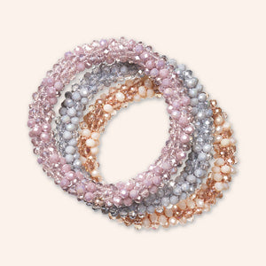 "Sets of Bloom" 3 Handcrafted Faceted Crystal Beaded Stretch Bracelets - Serenade