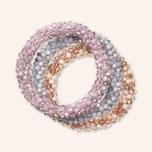 "Sets of Bloom" 3 Handcrafted Faceted Crystal Beaded Stretch Bracelets - Serenade