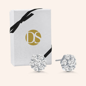 "Romance Story" 0.9CTW Flower Design Stud Earrings - Sterling Silver