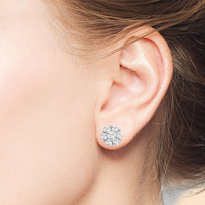 "Romance Story" 0.9CTW Flower Design Stud Earrings - Sterling Silver