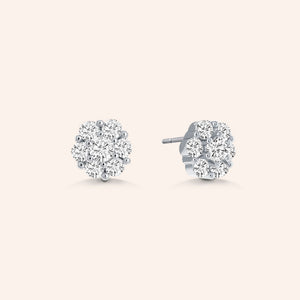 "Romance Story" 0.9CTW Flower Design Stud Earrings - Sterling Silver