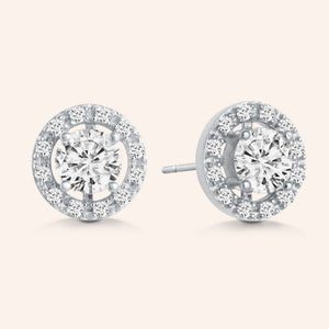 "Delicate Glare" 1.8CTW Round Halo Stud Earrings - Gold Vermeil Sterling Silver
