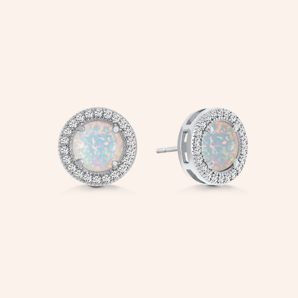 "A Lot Like Me" 0.9CTW Round Opal Halo Stud Earrings - Sterling Silver / Gold Vermeil