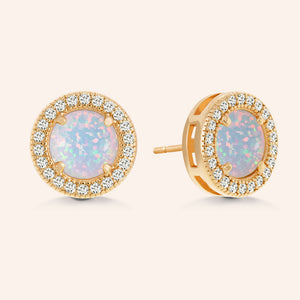 "A Lot Like Me" 0.9CTW Round Opal Halo Stud Earrings - Sterling Silver / Gold Vermeil