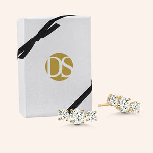 "Gentle Trio" 1.4CTW 3 Stone Stud Earrings - Sterling Silver / Gold Vermeil