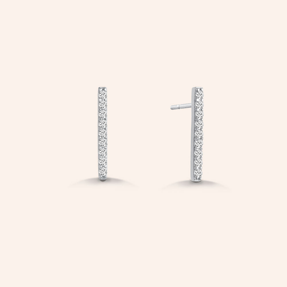 "My Daily" 0.9CTW Pave Linear Bar Stud Earrings - Sterling Silver / Gold Vermeil