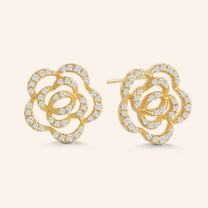 "Palace Garden" Cut-Out Rose Post Earrings - Sterling Silver / Gold Vermeil