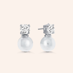 "Royal Gift" 1.0CTW Round Cut Stone Pearl Post Earrings - Sterling Silver / Gold Vermeil