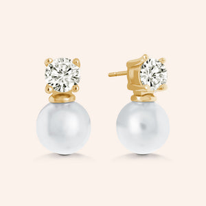 "Royal Gift" 1.0CTW Round Cut Stone Pearl Post Earrings - Sterling Silver / Gold Vermeil