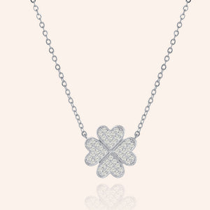 "Forever Mine" 1.0CTW Pave 4 Petals Clover  Pendant Necklace - Silver