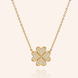 "Forever Mine" 1.0CTW Pave 4 Petals Clover  Pendant Necklace - Gold