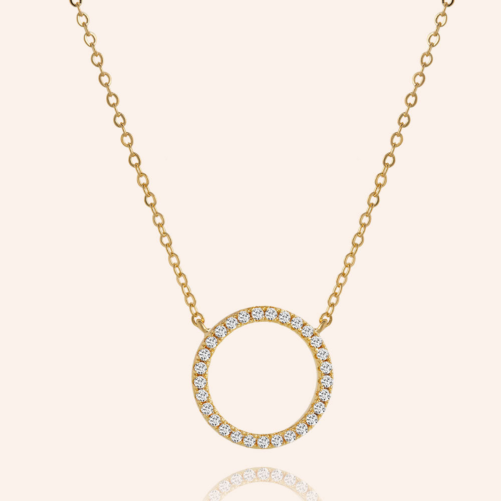 "Infinite Glitz" 1.0CTW Pave Open Circle Pendant Necklace - Gold