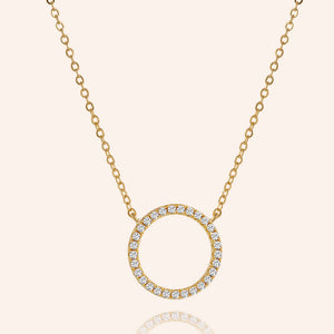 "Infinite Glitz" 1.0CTW Pave Open Circle Pendant Necklace - Gold