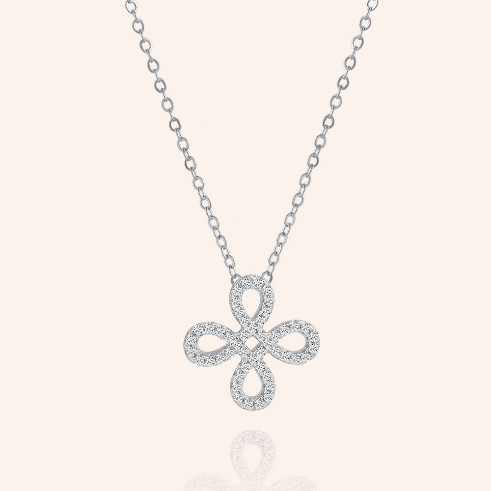 "Free to Flourish"  1.0CTW Pave 4 Petals Cut-Out Design Pendant Necklace - Silver