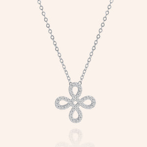 "Free to Flourish"  1.0CTW Pave 4 Petals Cut-Out Design Pendant Necklace - Silver