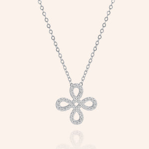 "Free to Flourish"  1.0CTW Pave 4 Petals Cut-Out Design Pendant Necklace - Silver
