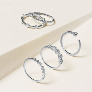 "Suits me Perfectly"  010CTW Set of 5  Stackable Rings - Silver