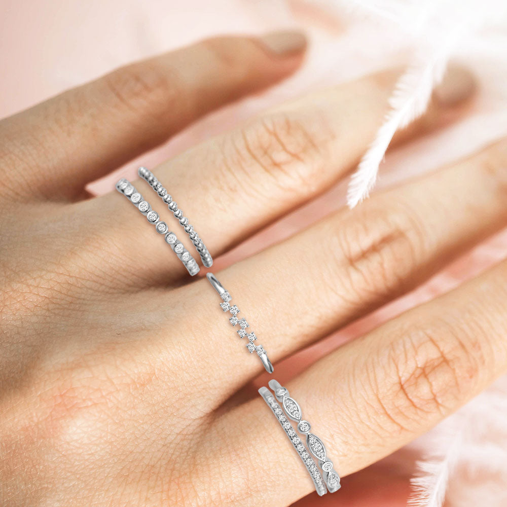 "My Favorite Crew" 1.0CTW Set of 5  Stackable Rings - Silver