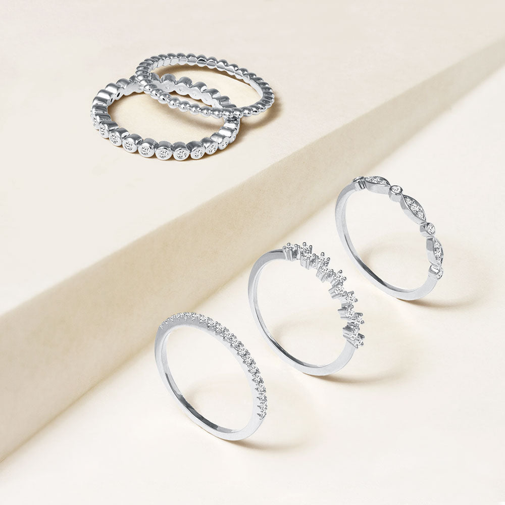 My Favorite Crew 1.0CTW Set of 5 Stackable Rings Silver