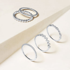 "My Favorite Crew" 1.0CTW Set of 5  Stackable Rings - Silver