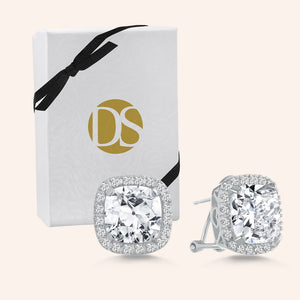 “My Darling” 8CT Cushion Cut Halo Stud Earrings