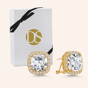 “My Darling” 8CT Cushion Cut Halo Stud Earrings