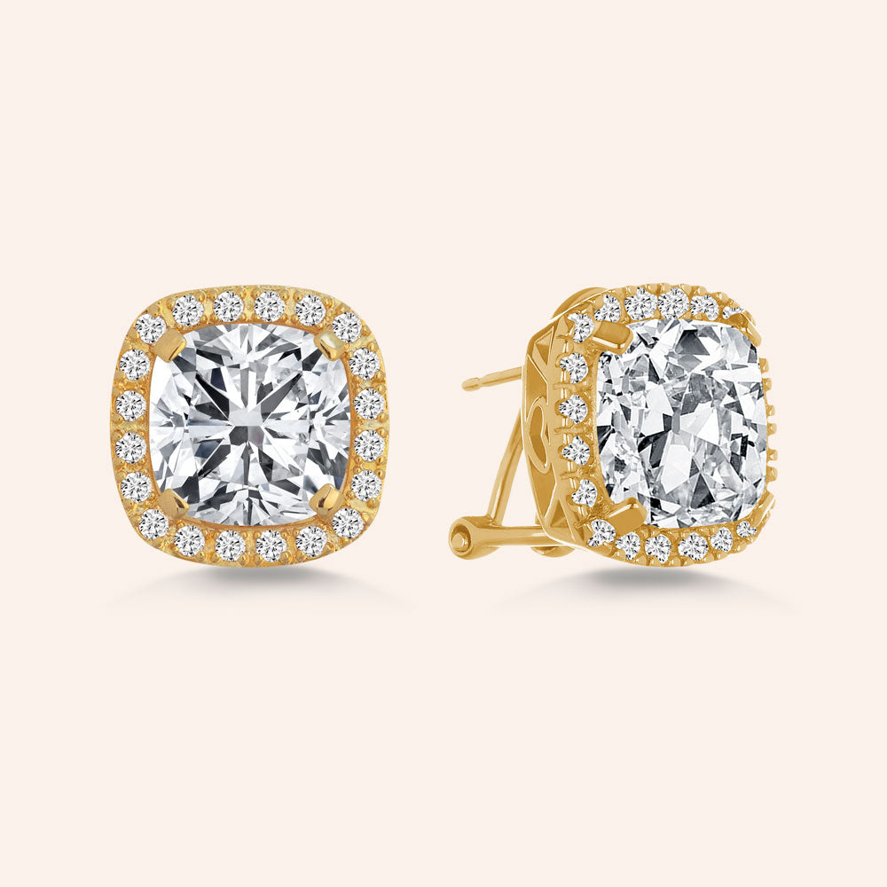 “My Darling” 8CT Cushion Cut Halo Stud Earrings