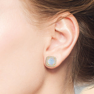 "Just For Me" 1.0CTW Square Opal Halo Stud Earrings  - Sterling Silver / Gold Vermeil