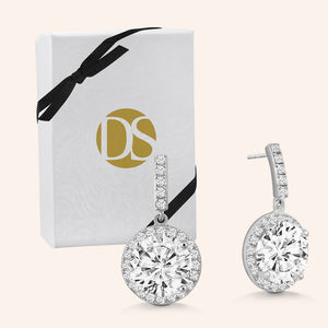 "Exquisite Elegance" 5CTW Round Cut Halo Dangle Earrings