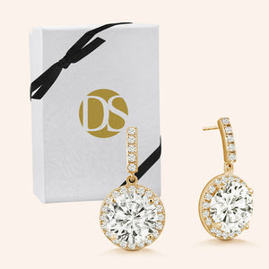 "Exquisite Elegance" 5CTW Round Cut Halo Dangle Earrings