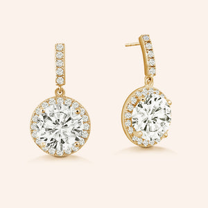 "Exquisite Elegance" 5CTW Round Cut Halo Dangle Earrings