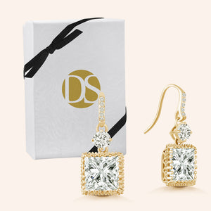 "Stunning Dangles" 6.5CTW Princess Cut Dangle Earrings