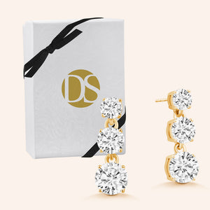 “Dazzling Trio” 2.7CTW Graduated 3 Round Cut Stones Drop Earrings