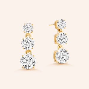 “Dazzling Trio” 2.7CTW Graduated 3 Round Cut Stones Drop Earrings