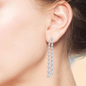 "Julia" 9CTW Graduated Pear Cut Stones Linear Drop Earrings - Silver