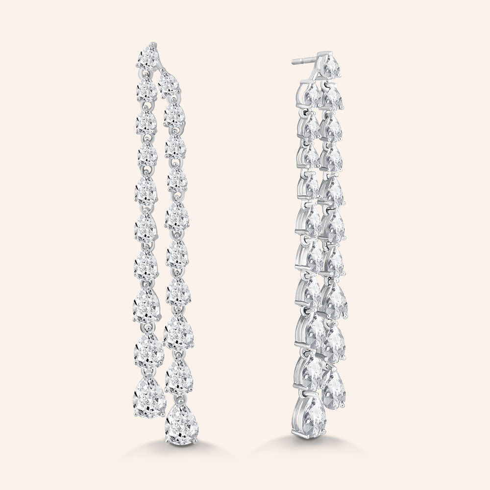 "Julia" 9CTW Graduated Pear Cut Stones Linear Drop Earrings - Silver