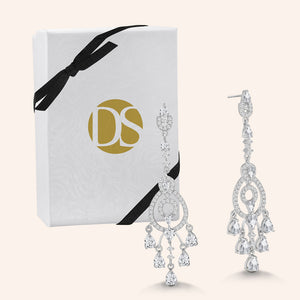 “Emma” 3.6CTW Pear Cut Post Delicate Chandelier Earrings - Silver