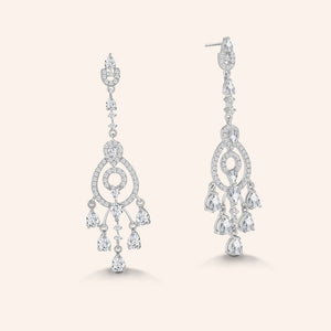 “Emma” 3.6CTW Pear Cut Post Delicate Chandelier Earrings - Silver