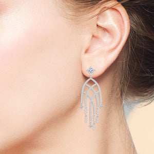 “Issa” 4CTW Princess Cut Post Chandelier Earrings - Silver