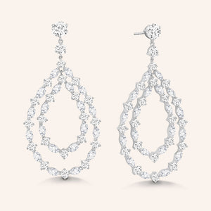 "Regina" 9CTW Marquise & Round Cut Stones Open Pear Drop Earrings - Silver