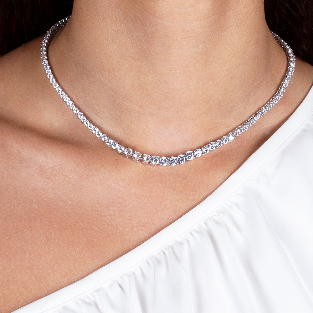 Master Piece 19CTW Graduated Round Cut Stones Tennis Necklace