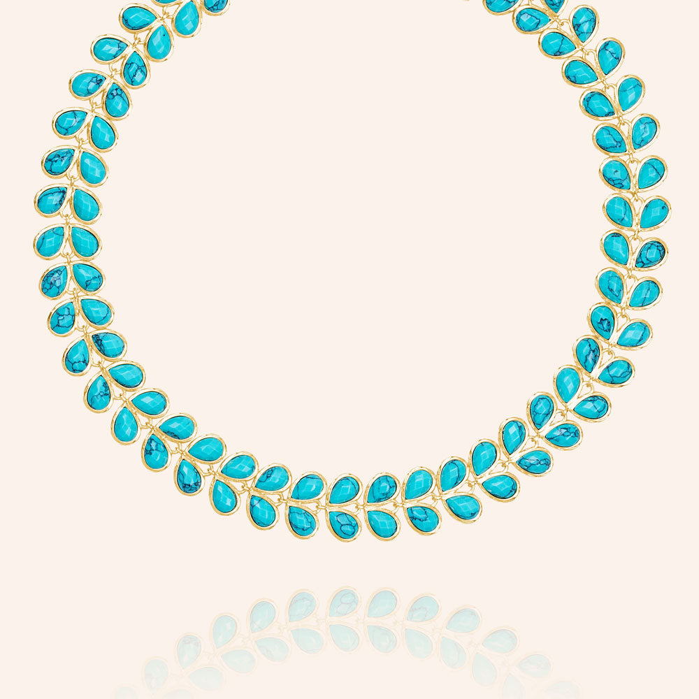 "Heavenly" Faceted Turquoise Stones Eternity Necklace - Gold
