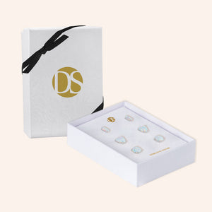 "Three Ways to Glow"  Round, Heart and Marquise Cut Set of 3 Opal Post Earrings -  Sterling Silver / Rose Gold Vermeil