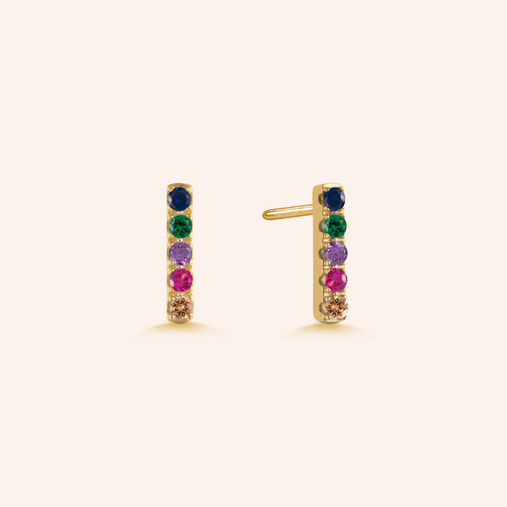 "My Daily" 0.9CTW Pave Rainbow Linear Bar Stud Earrings - Gold Vermeil over Sterling Silver