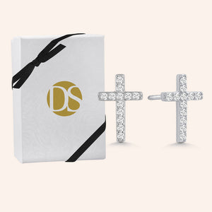 "Holy Me" 0.8CTW Pave Cross Stud Earrings - Sterling Silver / Gold Vermeil